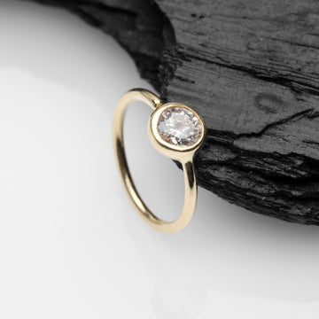 Detail View 1 of 14 Karat Gold Bezel Set Sparkle Gem Bendable Hoop Ring